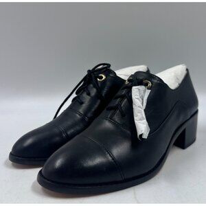 Louise et Cie Fifer Womens Black Leather Lace Up Oxford Chunk Heel Shoes Sz 7.5M